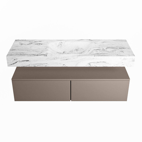 Mondiaz ALAN-DLUX Ensemble de meuble - 130cm - meuble Smoke mat - 2 tiroirs - Lavabo Cloud Glace suspendu - vasque Centre - 0 trous de robinet SW804890