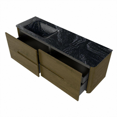 Mondiaz CIRO-DLUX Badkamermeubelset - 150x45x50cm - Solid surface wastafel Lava - 1 wasbak Links - zonder kraangaten - 4 lades - Dusk SW1533055