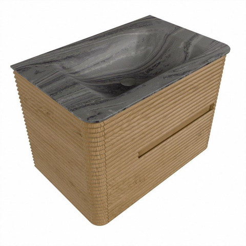 Mondiaz CIRO-DLUX Badkamermeubelset - 70x45x50cm - Solid surface wastafel Sombra - 1 wasbak Midden - zonder kraangaten - 2 lades - Oak SW1531239