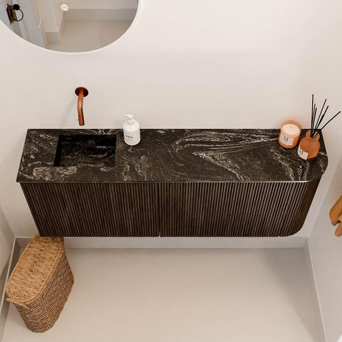 Mondiaz JOYA-DLUX Meuble de salle de bains 111.6cm - arrondi droit couleur Walnut - Vasque FAYE position Gauche Sans trou de robinet couleur Lava SW1422492