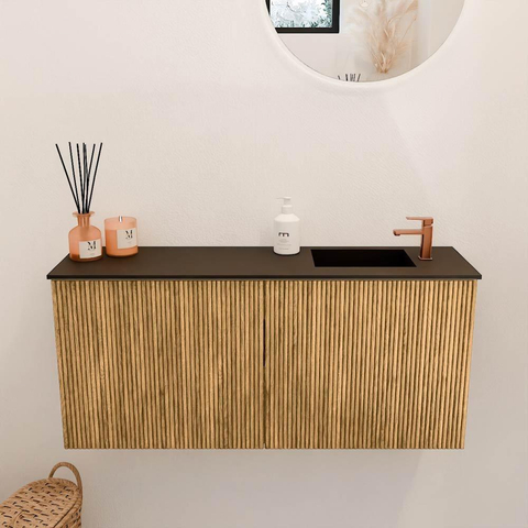 Mondiaz JOYA 90cm meuble de salle de bains - couleur Oak - Vasque FAYE position Droite 1 trou de robinet couleur Urban SW1421181