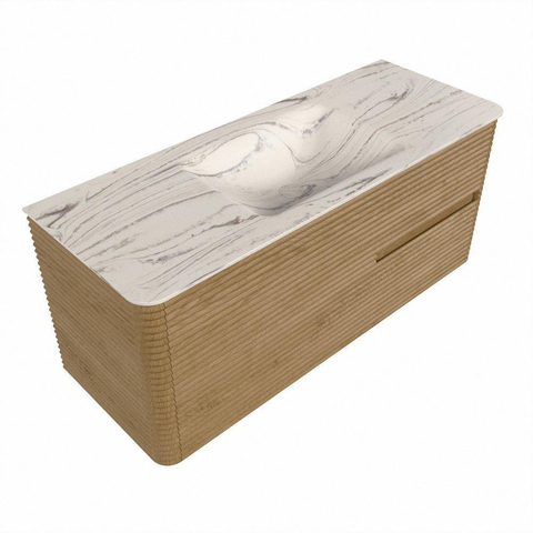 Mondiaz CIRO-DLUX Badkamermeubelset - 120x45x50cm - Solid surface wastafel Nata - 1 wasbak Midden - zonder kraangaten - 2 lades - Oak SW1531436