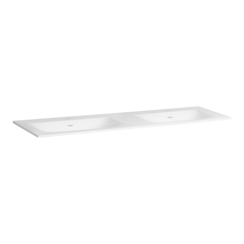 Saniclass plan de meuble lavabo Furiosa 140.5x46cm 2 lavabos 2 trous robinets rectangulaire Fine Stone blanc mat SW86537