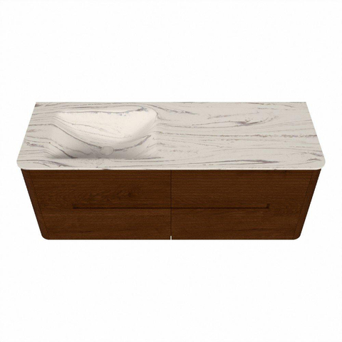 Mondiaz CIRO-DLUX Ensemble meuble de salle de bains - 130x45x50cm - lavabo solid surface Nata - 1 vasque à gauche - sans trous de robinetterie - 4 tiroirs - Ruby SW1532042