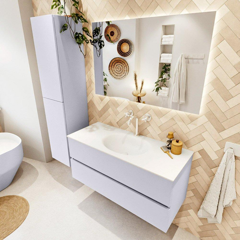 Mondiaz VICA Ensemble de meubles de salle de bains - 110cm - cale - 2 tiroirs - Lavabo MOON - au milieu - 1 trou de robinet - couleur talc - Version XL 60cm de haut SW1189237