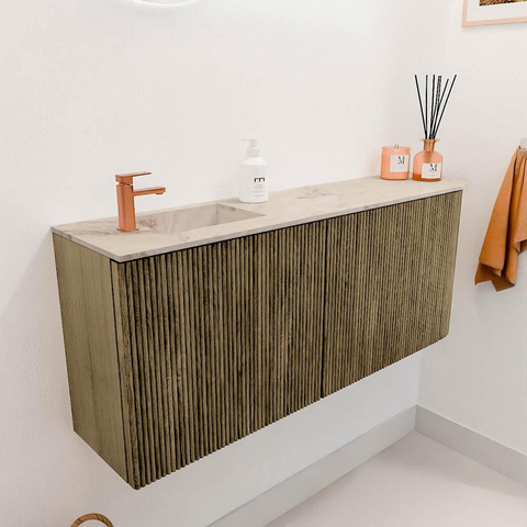 Mondiaz JOYA-DLUX 101.6cm toiletmeubel - ronding rechts kleur Dusk - Wastafel FAYE positie Links 1 kraangat kleur Frappe. SW1423106