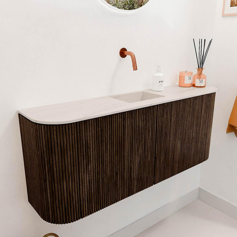 Mondiaz JOYA-DLUX 103.2cm toiletmeubel - ronding links en rechts kleur Walnut - Wastafel FAYE positie Midden Zonder kraangat kleur Meli. SW1424448