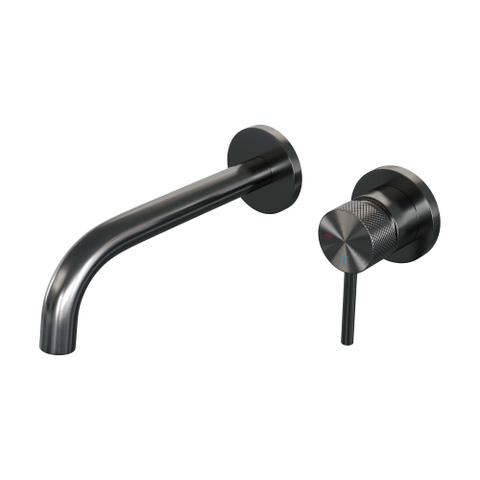 BRAUER Gunmetal Carving Wastafelmengkraan inbouw - gebogen uitloop links - hendel lang smal carving - inclusief inbouwdeel - model A 1 - PVD - geborsteld gunmetal SW715819