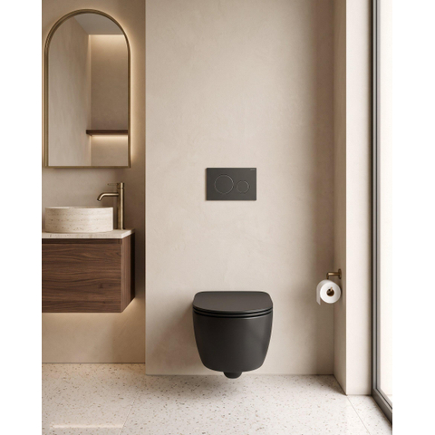 QeramiQ Dely Swirl Ensemble WC - 36.3x51.7cm - réservoir encastré Geberit UP320 - avec châssis Burda - abattant slim - plaque de commande anthracite mat - boutons ronds - noir mat SW1164773