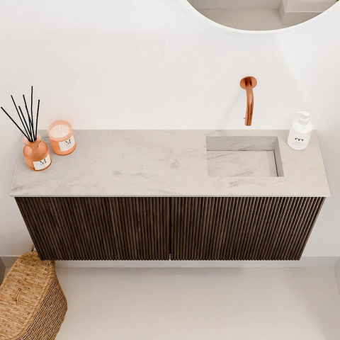 Mondiaz JOYA-DLUX 90cm meuble de salle de bains - couleur Walnut - Vasque FAYE position Droite Sans trou de robinet couleur Opalo. SW1422519