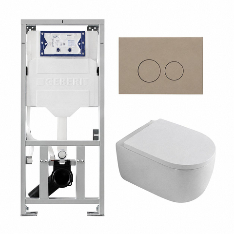 QeramiQ Dely Swirl Toiletset - 36.3x51.7cm - Geberit UP320 inbouwreservoir - met Burda frame - 35mm zitting - bedieningsplaat taupe - ronde knoppen - glans wit SW1164411