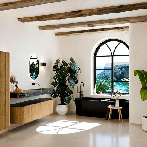 MONDIAZ THOR-DLUX 160cm meuble de salle de bains arrondi gauche + droite couleur Oak avec 1 tiroir et 2 portes. Vasque suspendue CLOUD Droite sans trou de robinet couleur Lava. SW1464981