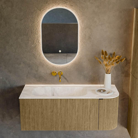 Mondiaz KURVE-DLUX Ensemble de meubles de salle de bains - 115x46x40cm - 1 tiroir - 1 porte - lavabo solid surface - gauche - sans trou de robinet - Dusk SW1414903