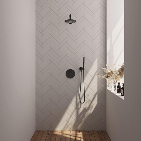 BRAUER Black Edition douche thermostatique encastrée - 3 voies - rond - set 73 - douche principale de 20 cm - bras mural droit - douchette à main - flexible de douche - coude mural - noir mat SW1159202