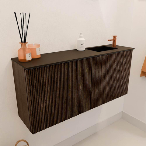 Mondiaz JOYA 90cm meuble de salle de bains WC - couleur Walnut - Vasque FAYE position Droite 1 trou de robinet couleur Urban. SW1421346