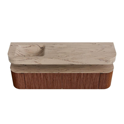 MONDIAZ THOR-DLUX 180cm meuble de salle de bains arrondi gauche + droite couleur Ruby avec 2 tiroirs et 2 portes. Vasque suspendue CLOUD Gauche 1 trou de robinet couleur Arena. SW1466161