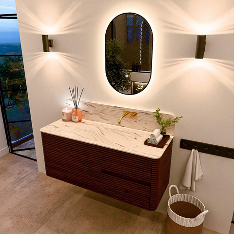 Mondiaz CIRO-DLUX Ensemble de meubles de salle de bains - 120x45x50cm - lavabo Solid surface Nata - 1 vasque à droite - sans trous de robinet - 2 tiroirs - Ruby SW1532046