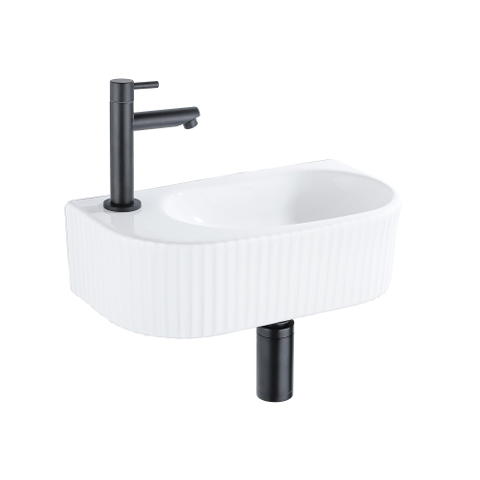 QeramiQ Fuente pack lave-mains – 40 x 21,5 x 12 cm – perçage à gauche – robinet noir mat – cannelé SW1232882
