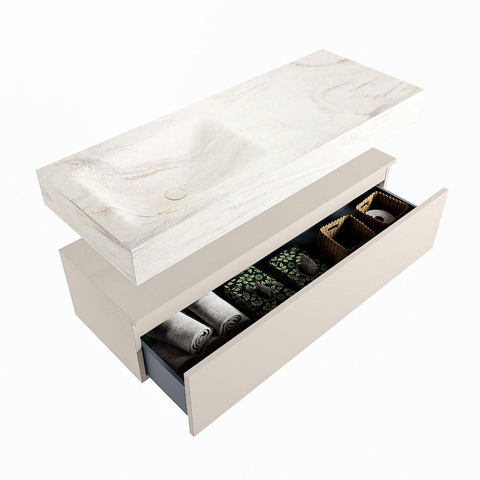 MONDIAZ ALAN - DLUX Badkamermeubelset - 120cm - onderkast - Linen - 1 lade - vrijhangende wastafel - wasbak links - 1 kraangat - Ostra SW807252
