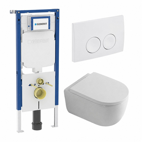 QeramiQ Dely Swirl Pack WC - 36.5x53cm - réservoir encastré Geberit UP720 Duofix Sigma - assise 35mm - plan de couverture blanc - boutons ronds - blanc brillant SW1413866