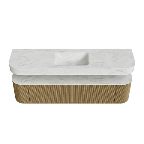 MONDIAZ THOR-DLUX 180cm meuble de salle de bains arrondi gauche + droite couleur Dusk avec 2 tiroirs et 2 portes. Vasque suspendue CLOUD Milieu 1 trou de robinet couleur Opalo. SW1466005