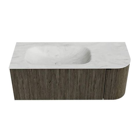 Mondiaz KURVE-DLUX Ensemble de meuble de salle de bains - 115x46x40cm - 1 tiroir - 1 porte - vasque solid surface - gauche - sans trou de robinet - Shadow SW1414042
