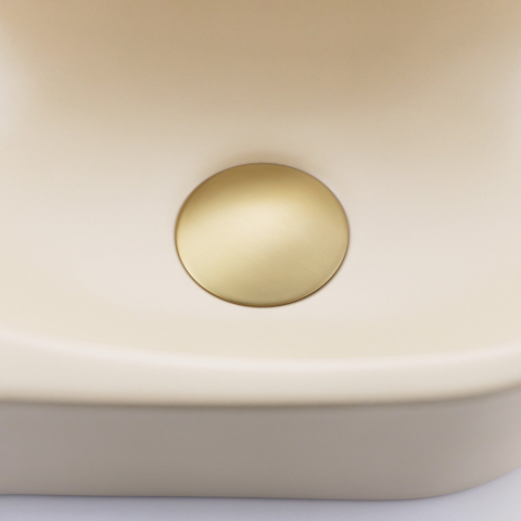 QeramiQ Fuente fonteinset – halfrond – 40x21.5x12 cm – keramiek beige – geborsteld gouden kraan SW1233109