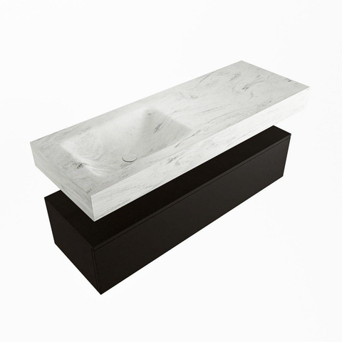 Mondiaz ALAN-DLUX Ensemble de meuble - 130cm - meuble Urban mat - 1 tiroir - Lavabo Cloud Opalo suspendu - vasque Gauche - 1 trou de robinet SW806437