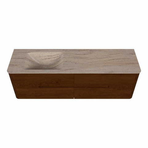 Mondiaz CIRO-DLUX Meuble de salle de bains - 160x45x50cm - Plan vasque Solid surface Saba - 1 vasque à gauche - sans trous de robinetterie - 4 tiroirs - Ruby SW1531957