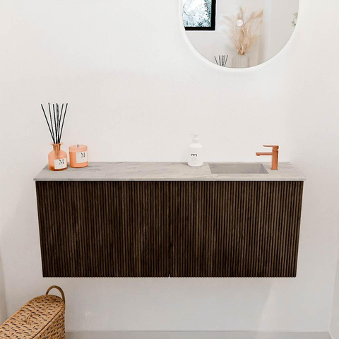 Mondiaz JOYA-DLUX 100cm meuble de salle de bains - couleur Walnut - Vasque FAYE position Droite 1 trou de robinet couleur Glace. SW1422382