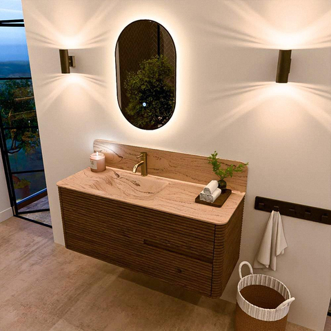 Mondiaz CIRO-DLUX Meuble de salle de bains - 120x45x50cm - Plan vasque Solid surface Arena - 1 vasque à gauche - 1 trou de robinet - 2 tiroirs - Dusk SW1533093