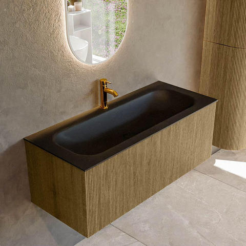 Mondiaz KURVE Ensemble meuble de salle de bains - 110x46x40cm - 1 tiroir - lavabo solid surface - centre - 1 trou de robinet - Dusk SW1415126