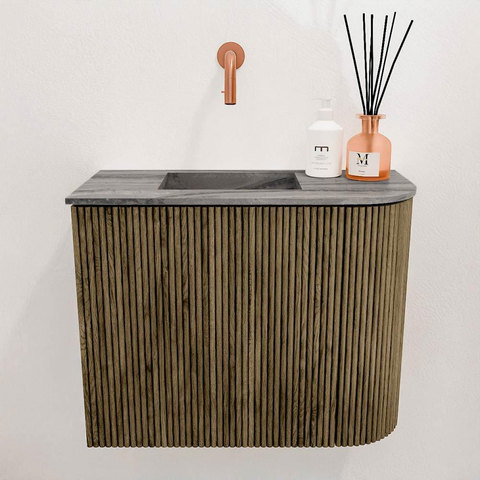 Mondiaz JOYA-DLUX Meuble de toilette 51,6cm - arrondi droit couleur Dusk - Vasque FAYE position Gauche Sans trou de robinet couleur Sombra. SW1426150