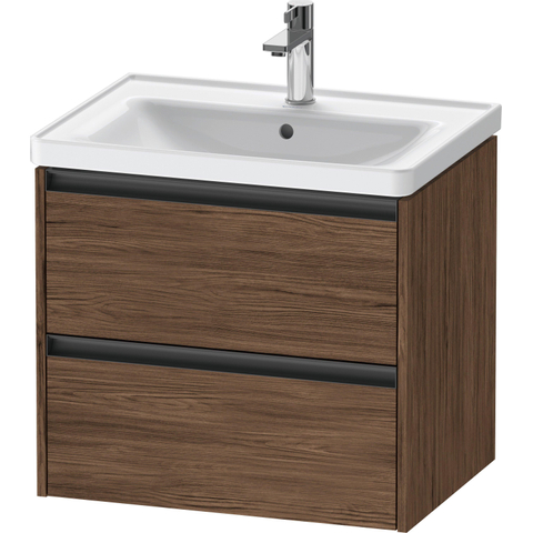Duravit Ketho.2 Wastafelonderbouwkast - met 2 laden - 63.4x45.5x54.9cm - met grepen antraciet - donker noten mat SW771882