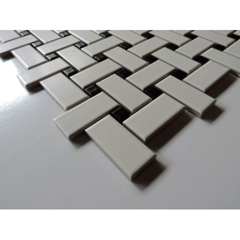 The Mosaic Factory Paris mozaïektegel - 30x30cm - wand en vloertegel - Rechthoek - Porselein White and Black Mat SW75885