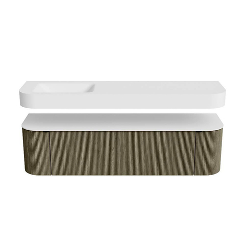 MONDIAZ THOR Meuble de salle de bains 170cm arrondi gauche + droite couleur Shadow avec 1 tiroir et 2 portes. Vasque suspendue CLOUD Gauche 1 trou de robinet couleur Talc. SW1465514