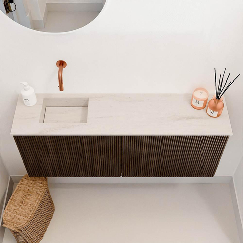 Mondiaz JOYA-DLUX 100cm toiletmeubel - kleur Walnut - Wastafel FAYE positie Links Zonder kraangat kleur Meli. SW1424444
