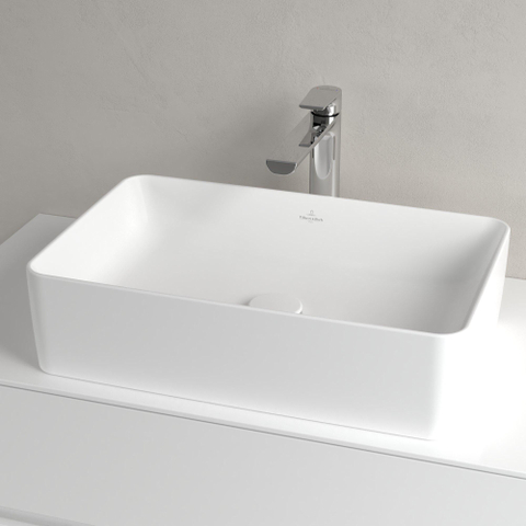 Villeroy & Boch Collaro opzetwastafel rechthoekig - 56x36cm - zonder overloop - zonder kraangat CeramicPlus - Stone White (mat wit) SW336072