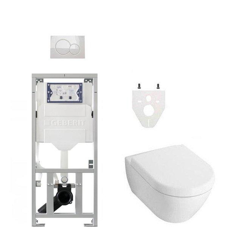 Villeroy & Boch Subway 2.0 DirectFlush toiletset - Geberit UP320 inbouwreservoir - softclose - Geberit Sigma01 glans wit bedieningsplaat - ronde knoppen - white alpin SW17685