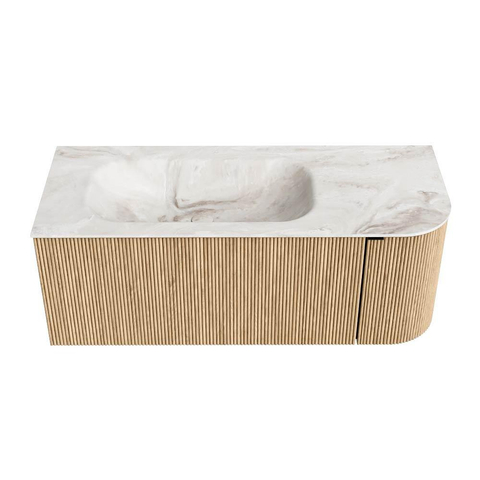 MONDIAZ KURVE-DLUX meuble de salle de bains 115 cm avec module 25 R couleur Chêne avec 1 tiroir et 1 porte. Vasque BIG SMALL gauche 1 trou de robinet couleur Frappe. SW1137352