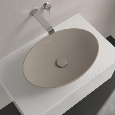 Villeroy & Boch Loop & Friends opzetwastafel - 56x38cm - zonder kraangat - zonder overloop CeramicPlus - mat almond (beige) SW644134