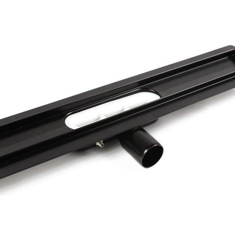 Aco ShowerDrain C caniveau de douche acier inoxydable avec bride de plancher avec grille massive, 70mm de large, garde d'odeur 30mm 685mm profondeur d'encastrement 65mm avec sortie latérale noir signal SW157271