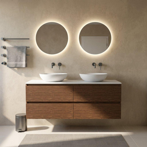 Saniclass Holz Pure Badkamermeubelset - 160x45x62.5cm - Torino solid surface topblad wit - zonder kraangat - 4 lades - mat walnut pure (hout) SW1478833