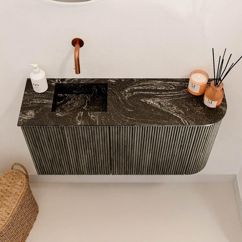 Mondiaz JOYA-DLUX 81.6cm toiletmeubel - ronding rechts kleur Shadow - Wastafel FAYE positie Links Zonder kraangat kleur Lava. SW1422875