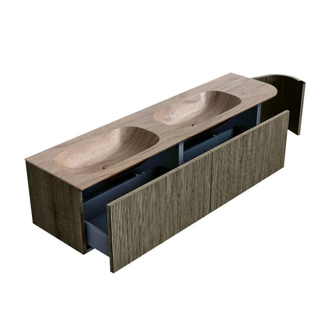 MONDIAZ KURVE-DLUX 175cm badmeubel ronding Rechts kleur Shadow met 2 lades en 1 deur. Wastafel STOR SMALL Dubbel / Links 2 kraangaten Saba. SW1433300