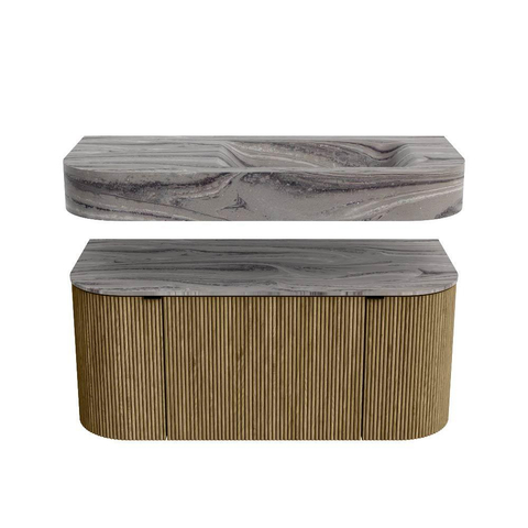 MONDIAZ THOR-DLUX 100cm meuble de salle de bains arrondi gauche + droite couleur Dusk avec 1 tiroir et 2 portes. Vasque suspendue CLOUD Droite sans trou de robinet couleur Sombra. SW1467621