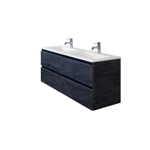 H&R Badmeubelen Thin wastafel kunststeen 140,5x2x45,5cm dubbel wit mat 2 kraangaten SW235801