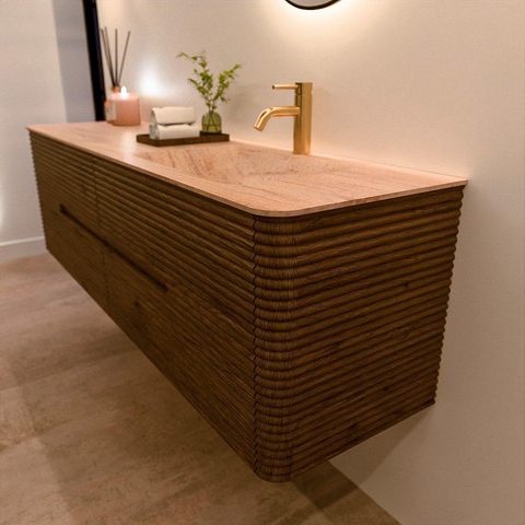 Mondiaz CIRO-DLUX Badkamermeubelset - 170x45x50cm - Solid surface wastafel Saba - 1 wasbak Rechts - 1 kraangat - 4 lades - Dusk SW1533359