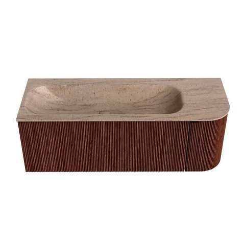 MONDIAZ KURVE-DLUX Meuble de salle de bains 125cm arrondi Droite couleur Ruby avec 1 tiroir et 1 porte. Lavabo BIG MEDIUM Gauche 1 trou de robinet Saba. SW1433473
