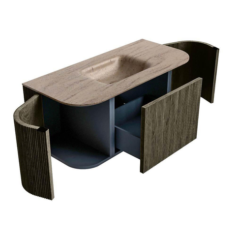 MONDIAZ KURVE-DLUX Meuble de salle de bains 100cm arrondi gauche + droite couleur Shadow avec 1 tiroir et 2 portes. Lavabo GRUNNE central sans trou de robinet Saba. SW1433232